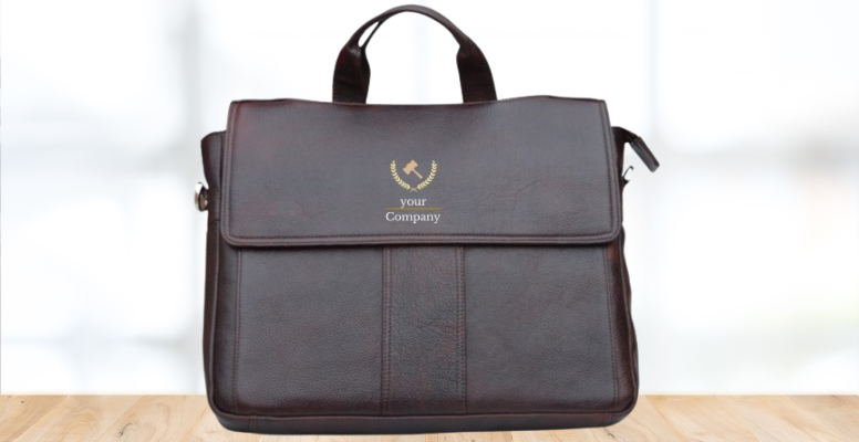dark brown colour leather bag for office with your company logo on it